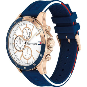 Buy Shop Tommy Hilfiger Bank Multifunction Quartz White Dial Blue Rubber Strap Watch for Men - 1791778 USA Online