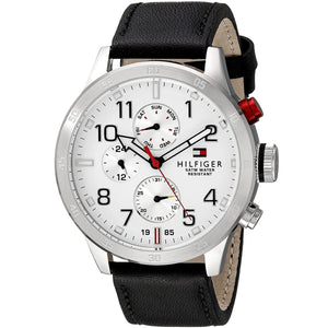 Buy Shop Tommy Hilfiger Trent Multifunction White Dial Black Leather Strap Watch for Men - 1791138 USA Online