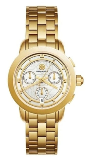 Buy Shop Tory Burch Classic Chronograph White Dial Gold Steel Strap Watch for Women - TBW1032 USA Online