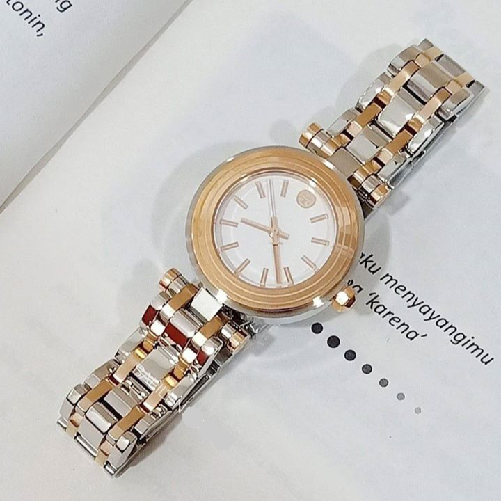 Buy Shop Tory Burch Classic T White Dial Two Tone Steel Strap Watch for Women - TBW9011 USA Online