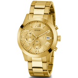 Guess Atlas Chronograph Gold Dial Gold Steel Strap Watch For Men - W0668G4