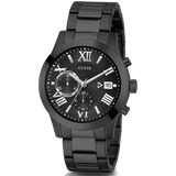 Guess Atlas Chronograph Black Dial Black Steel Strap Watch For Men - W0668G5