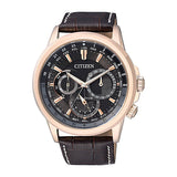 Citizen Eco Drive Calendrier Black Dial Brown Leather StrapWatch For Men - BU2023-12E