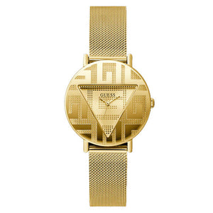 Buy Shop Guess Iconic Quartz Gold Dial Gold Mesh Bracelet Watch For Women - GW0527L2 USA Online