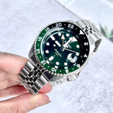 Seiko 5 Sports SKX GMT Automatic Green Dial Silver Steel Strap Watch For Men - SSK035K1