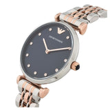 Emporio Armani Gianni T Bar Crystal Blue Dial Two Tone Steel Strap Watch For Women - AR11092