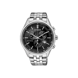 Citizen Eco Drive Chronograph Black Dial Silver Steel Strap Watch For Men - AT2140-55E