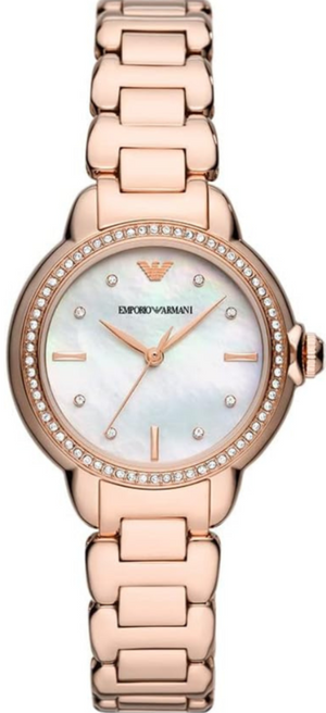 Buy Shop Emporio Armani Aira Three Hand Mother of Pearl Dial Rose Gold Steel Strap Watch For Women - AR11523 USA Online