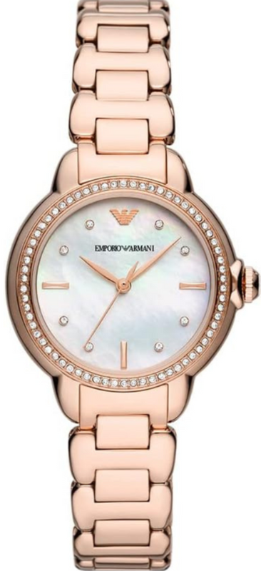 Buy Shop Emporio Armani Aira Three Hand Mother of Pearl Dial Rose Gold Steel Strap Watch For Women - AR11523 USA Online
