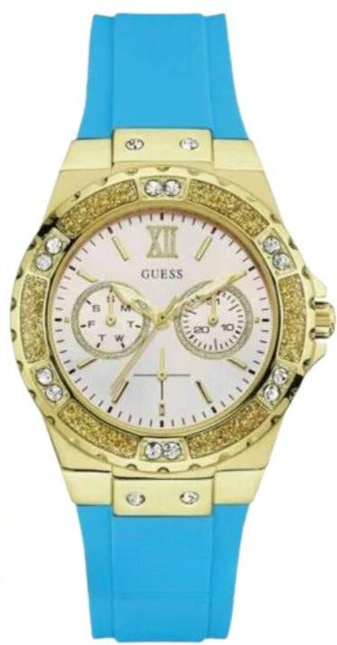 Buy Shop Guess Limelight Crystal White Dial Light Blue Rubber Strap Watch for Women - W1053L6 USA Online