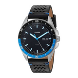 Buy Shop Fossil Sport 54 Day Date Black Dial Black Leather Strap Watch for Men - FS5321 USA Online