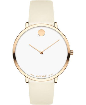 Buy Shop Movado Museum 70th Anniversary Special Edition White Dial White Leather Strap Watch For Women - 0607139 USA Online