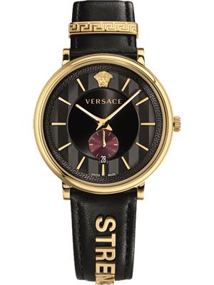Buy Shop Versace V-Circle Manifesto Edition Black Dial Black Leather Strap Watch for Men - VBQ050017 USA Online