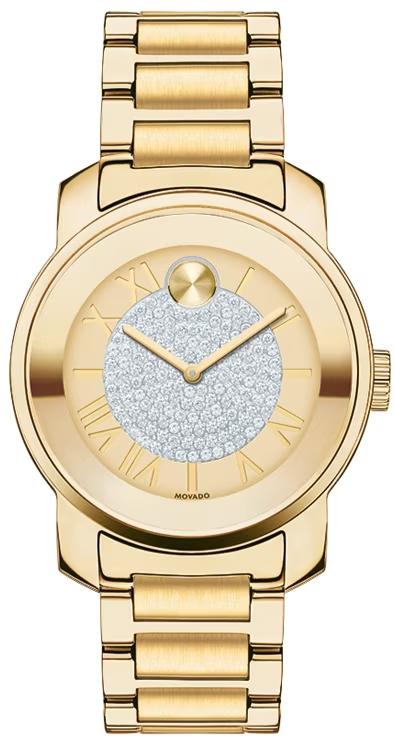 Buy Shop Movado Bold Pave Gold Dial Gold Steel Strap Watch For Women - 3600255 USA Online