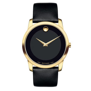 Buy Shop Movado Museum Black Dial Black Leather Strap Watch For Men - 606876 USA Online