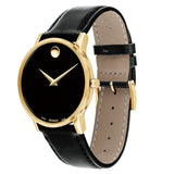 Buy Shop Movado Museum Black Dial Black Leather Strap Watch For Men - 606876 USA Online