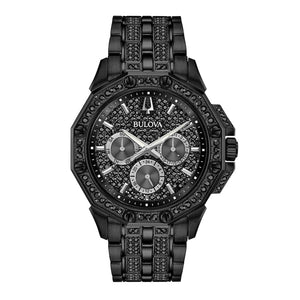 Buy Shop Bulova Octova Chronograph Black Crystal Dial Black Steel Strap Watch for Men - 98C134 USA Online