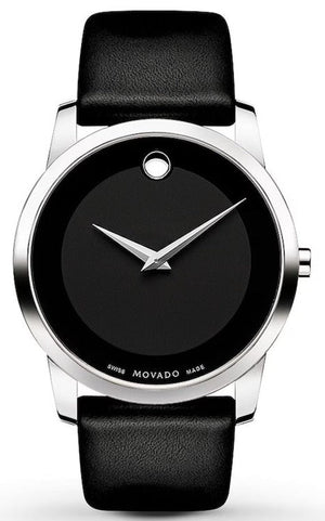 Buy Shop Movado Museum Black Dial Black Leather Strap Watch For Men - 606502 USA Online