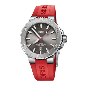 Buy Shop Oris Aquis Date Relief Grey Dial Red Rubber Strap Watch for Men - 0173377304153-0742466EB USA Online