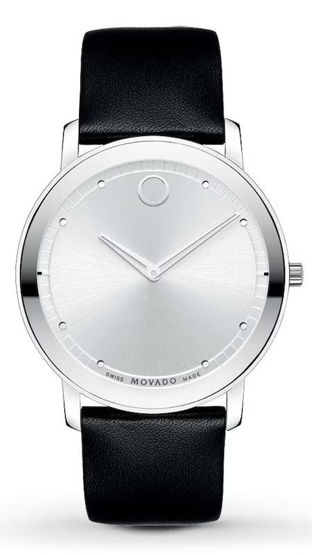Buy Shop Movado Sapphire Silver Dial Black Leather Strap Watch for Men - 606694 USA Online