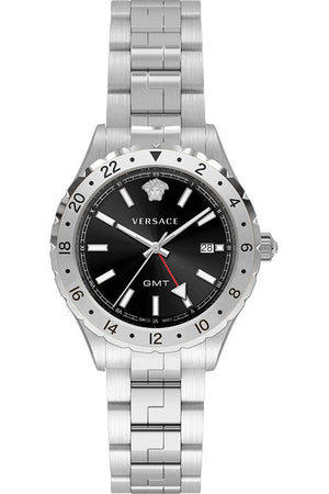 Buy Shop Versace Hellenyium GMT Black Dial Silver Steel Strap Watch for Men - V11020015 USA Online