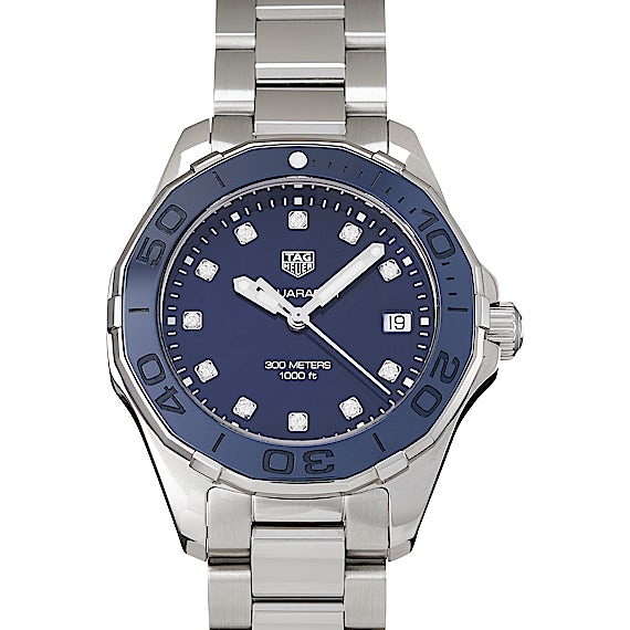 Buy Shop Tag Heuer Aquaracer Diamonds Blue Dial Silver Steel Strap Watch for Women - WAY131L.BA0748 USA Online