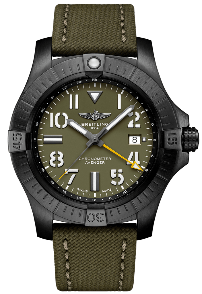 Buy Shop Breitling Avenger Automatic GMT 45 Night Mission Green Dial Green Nylon Strap Watch for Men - V323952A1L1X1 USA Online