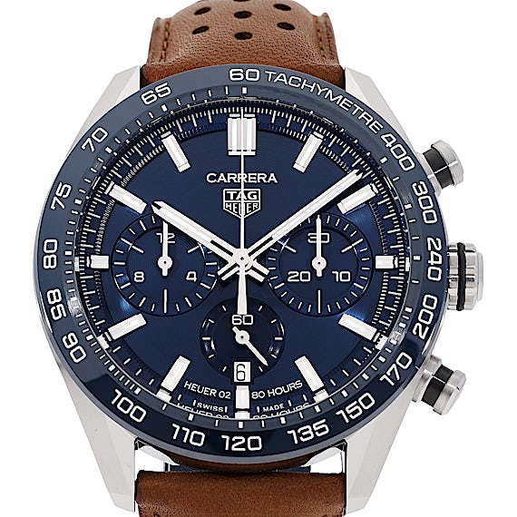 Buy Shop Tag Heuer Carrera Automatic Chronograph Blue Dial Brown Leather Strap Watch for Men - CBN2A1A.FC6537 USA Online