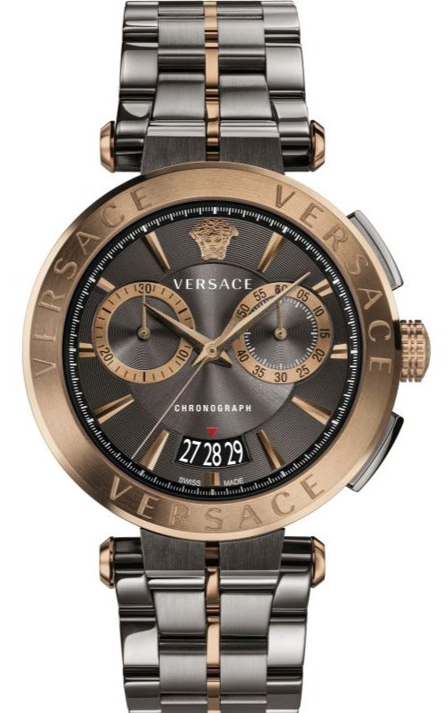 Buy Shop Versace Aion Chronograph Black Dial Grey Steel Strap Watch for Men - VBR050017 USA Online