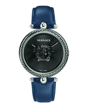 Buy Shop Versace Palazzo Empire Black Dial Blue Leather Strap Watch for Women - VCO080017 USA Online