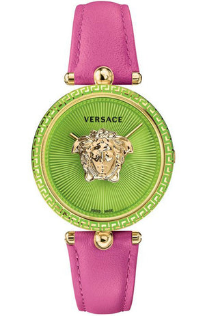 Buy Shop Versace Palazzo Empire Green Dial Pink Leather Strap Watch for Women - VCO150017 USA Online