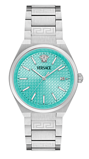 Buy Shop Versace V-Auria Quartz Turquoise Dial Silver Steel Strap Watch for Women - VE0F00225 USA Online