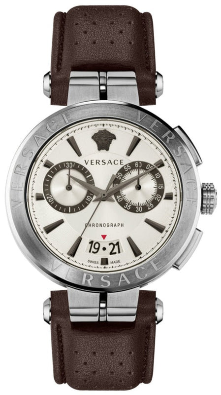 Buy Shop Versace Aion Chronograph White Dial Brown Leather Strap Watch for Men - VBR010017 USA Online