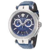 Versace Aion Chronograph Quartz Blue Dial Blue Leather Strap Watch for Men - VE1D01220