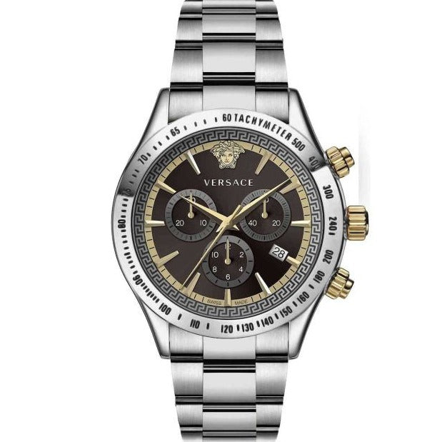 Buy Shop Versace Classic Chronograph Quartz Black Dial Silver Steel Strap Watch For Men - VEV700419 USA Online