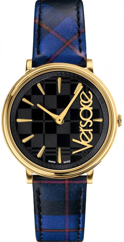 Buy Shop Versace V-Circle Black Dial Blue Leather Strap Watch for Women - VE8100218 USA Online