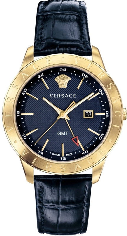 Buy Shop Versace Univers Navy Blue Dial Navy Blue Leather Strap Watch for Men - VEBK00318 USA Online
