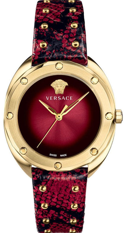 Buy Shop Versace Shadov Quartz Red Dial Red Leather Strap Watch for Women - VEBM00918 USA Online