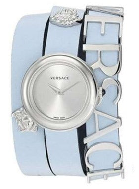 Buy Shop Versace V Flare Silver Dial Blue Leather Strap Watch for Women - VEBN00118 USA Online