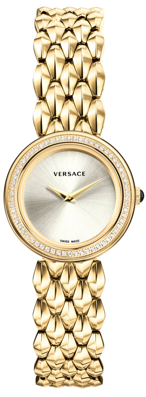 Buy Shop Versace V Flare Diamonds Silver Dial Gold Steel Strap Watch for Women - VEBN00918 USA Online