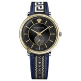 Versace  V-Circle Black Dial Blue Leather Strap Watch for Men - VEBQ01419