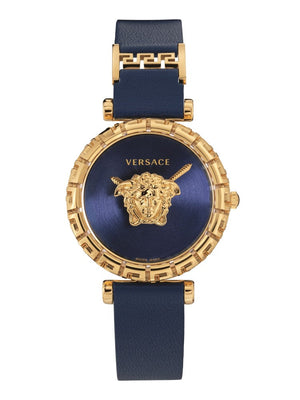 Buy Shop Versace Palazzo Empire Greca Quartz Blue Dial Blue Leather Strap Watch for Women - VEDV00219 USA Online