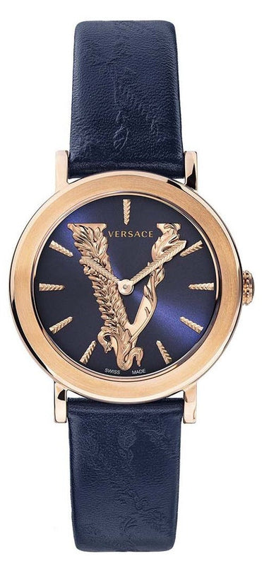 Buy Shop Versace Virtus Quartz Blue Dial Blue Leather Strap Watch for Women - VEHC00419 USA Online