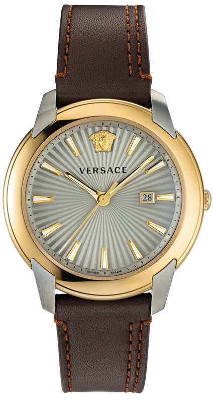 Buy Shop Versace V-Urban Quartz Grey Dial Brown Leather Strap Watch for Men - VELQ00219 USA Online