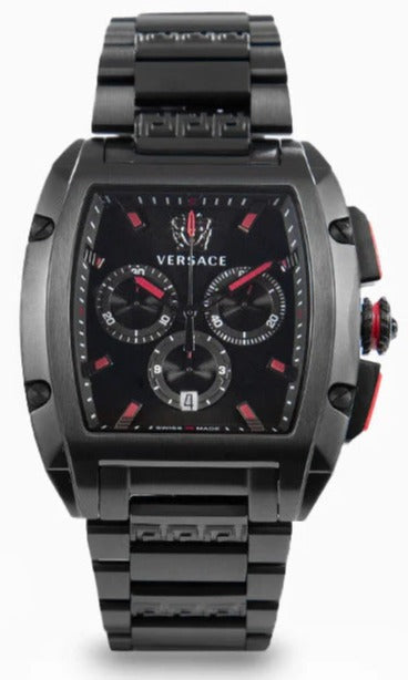Buy Shop Versace Dominus Chronograph Quartz Black Dial Black Steel Strap Watch For Men - VE6H00623 USA Online