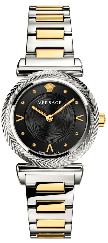 Buy Shop Versace V-Motif Black Dial Two Tone Steel Strap Watch for Women - VERE00518 USA Online