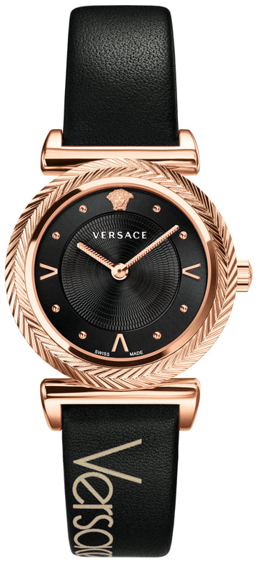 Buy Shop Versace V-Motif Vintage Logo Black Dial Black Leather Strap Watch for Women - VERE00818 USA Online