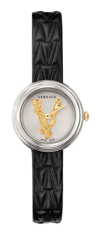 Buy Shop Versace Virtus Quartz White Dial Black Leather Strap Watch For Women - VET300421 USA Online