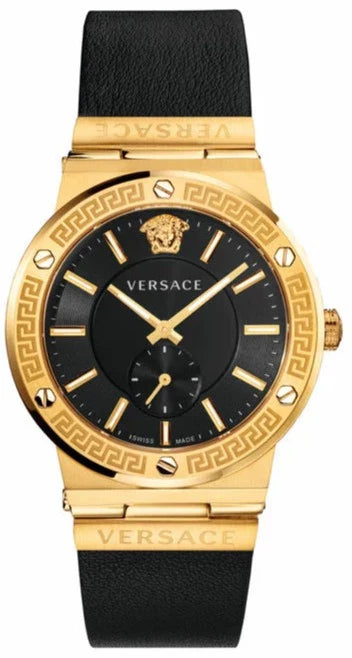 Buy Shop Versace Greca Black Dial Black Leather Strap Watch for Men - VEVI00220 USA Online