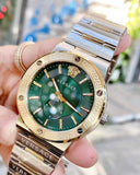Buy Shop Versace Hellenyium Quartz Green Dial Silver Steel Strap Watch For Men - VEVK00420 USA Online